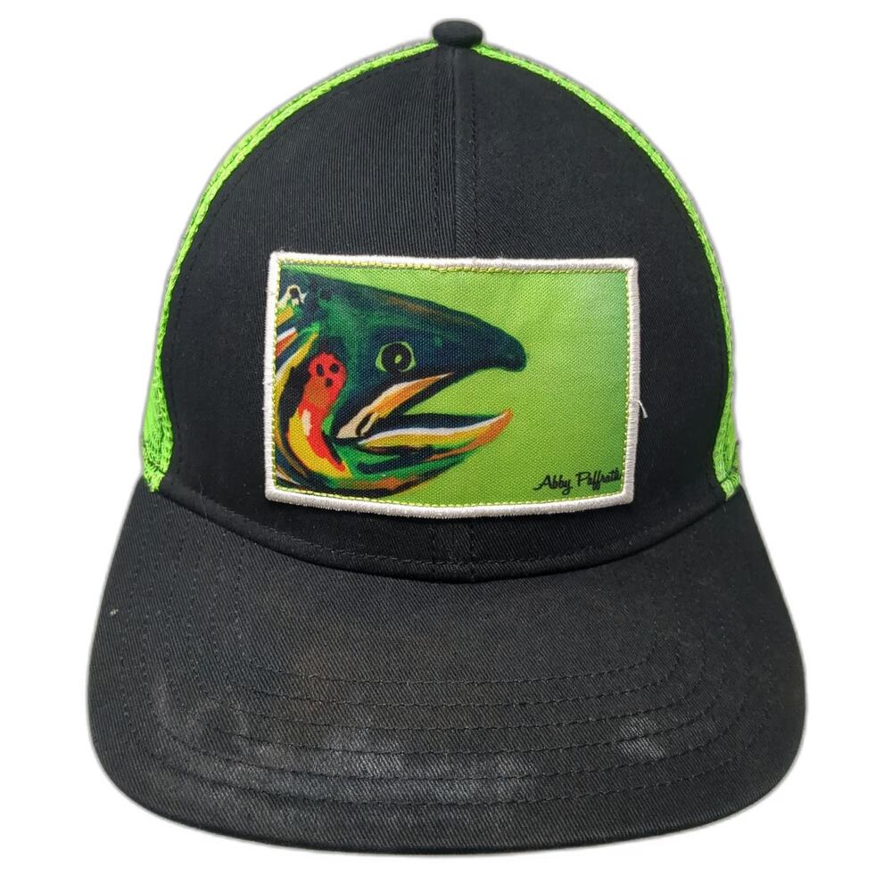 Abby Paffrath Trucker Hat Black Green One Size Fish Patch Art for All Snapback